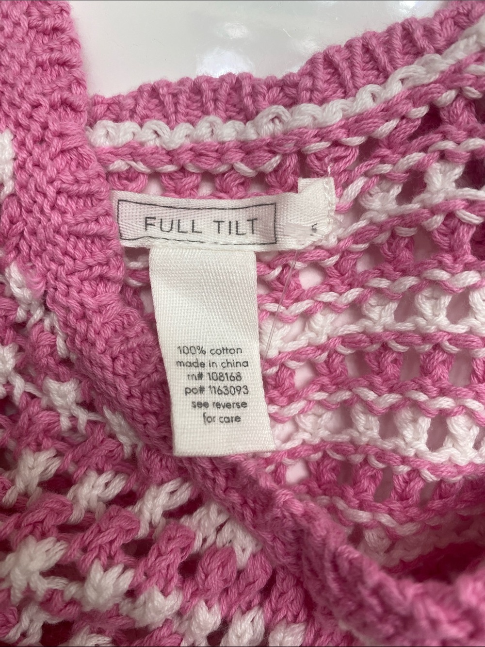 Full Tilt Pink and White Crochet Ruffle-Hem Camisole - Picture 3 of 3
